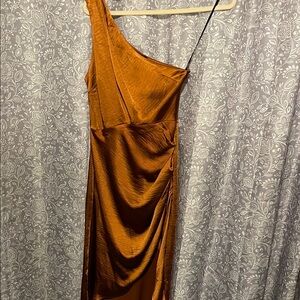 Brown Asymmetrical Ruched Cocktail Dress